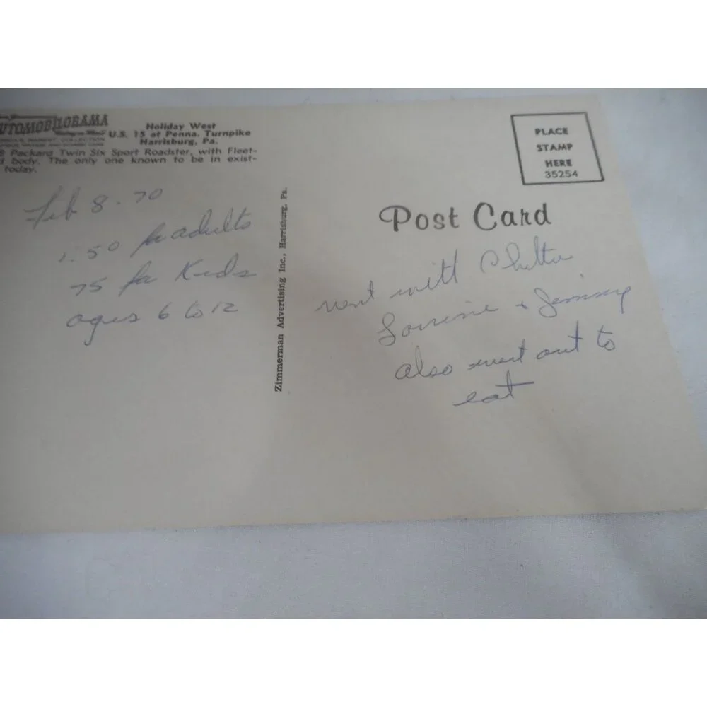 Vintage 1960s Postcard 1918  Packard Sport Roadster Antique Car Harrisburg PA